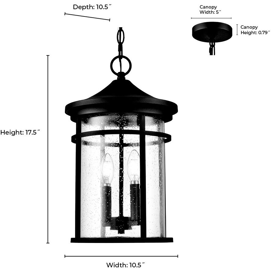 Namath 2 Light 10.5 inch Textured Black Outdoor Hanging Lantern